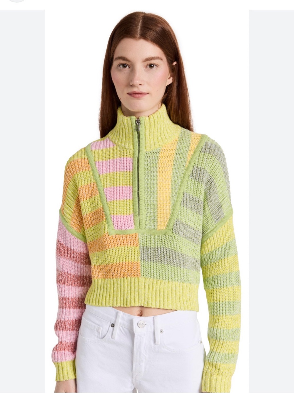 NWOT STAUD Hampton Cropped Half-Zip in multi Sunray size medium
